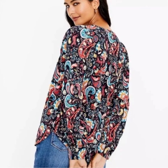 LOFT Colorful Shimmer Paisley Print Top - Picture 2 of 11